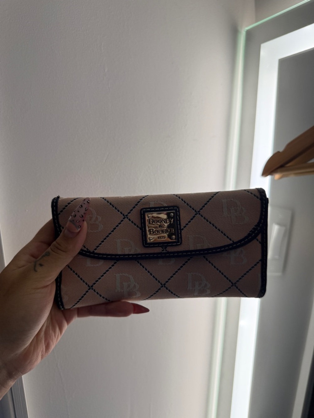 Dooney & Bourke Blush Quilted Signature Trifold Wallet with Gold Plaque